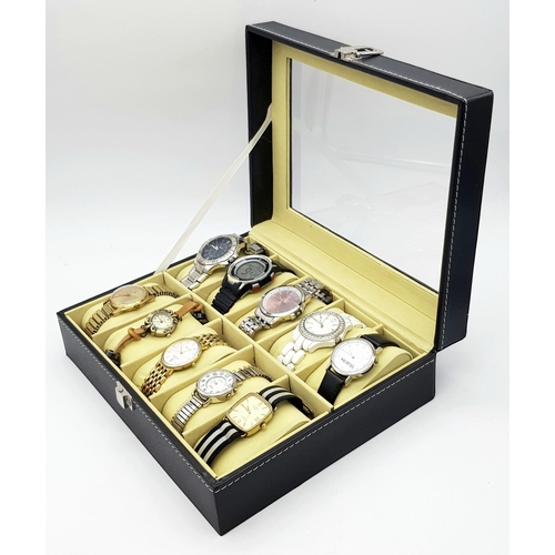 508 - A Ten Watch Display Box Comprising of Ten Men’s and Ladies Watches. Contains:- 1) A Men’s ID London ... 