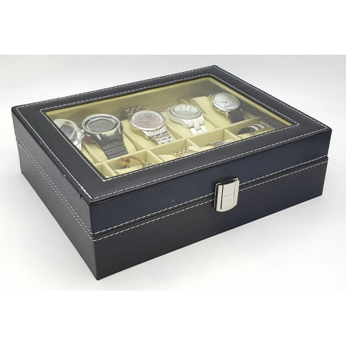 508 - A Ten Watch Display Box Comprising of Ten Men’s and Ladies Watches. Contains:- 1) A Men’s ID London ... 