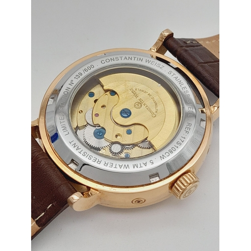 536 - A Limited Edition (139 of 600) Men’s Constantin Weisz Automatic Watch. 43mm Case. Complete with Inte... 