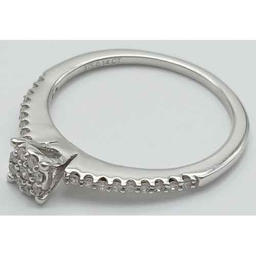 541 - A 9K WHITE GOLD DIAMOND RING 0.14CT. 1.78G IN WEIGHT. SIZE L AND 1/2. Ref: SC 1017