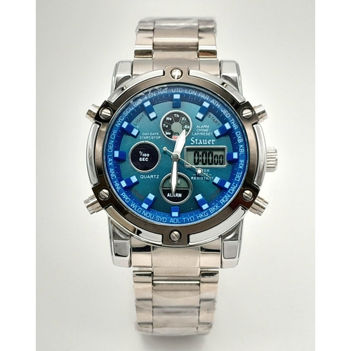 606 - A Men’s  Stainless Steel Sports Chronograph by Stauer.-48mm Case, Complete with Box and Papers and P... 