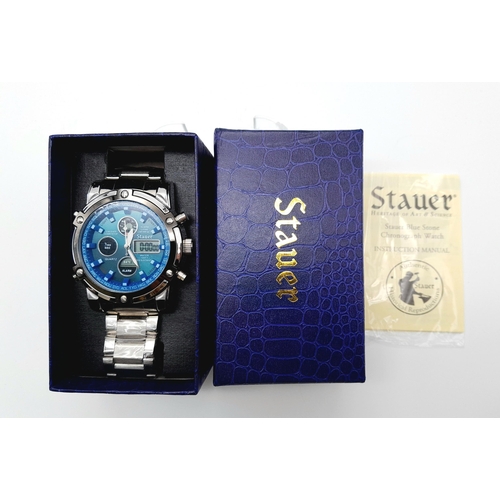 606 - A Men’s  Stainless Steel Sports Chronograph by Stauer.-48mm Case, Complete with Box and Papers and P... 