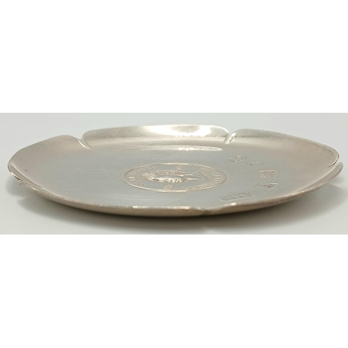 662 - A Vintage Hallmarked 1977 (Jubilee Year) Silver Coin Design Pin Tray. 7.8cm Diameter. Silver Weight ... 