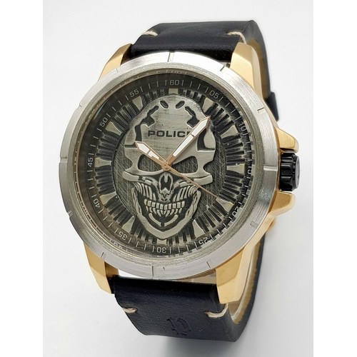 691 - A Police skull watch model ‘Reaper’ Reference 94385aere. 48mm Case. Replacement Battery Fitted Decem... 