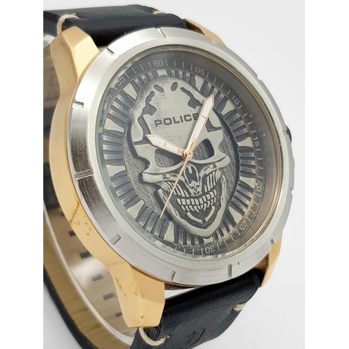 691 - A Police skull watch model ‘Reaper’ Reference 94385aere. 48mm Case. Replacement Battery Fitted Decem... 