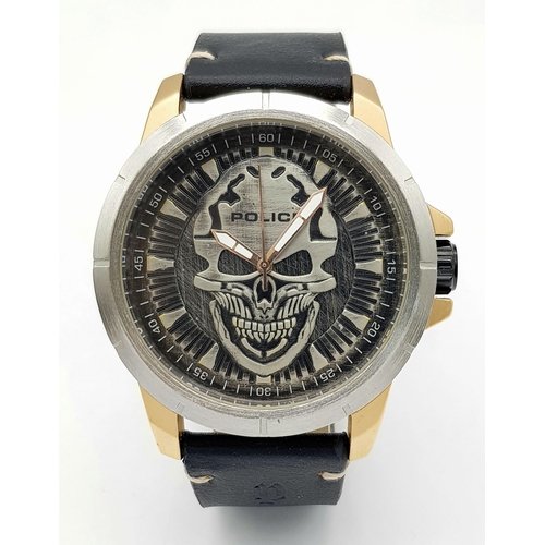 691 - A Police skull watch model ‘Reaper’ Reference 94385aere. 48mm Case. Replacement Battery Fitted Decem... 