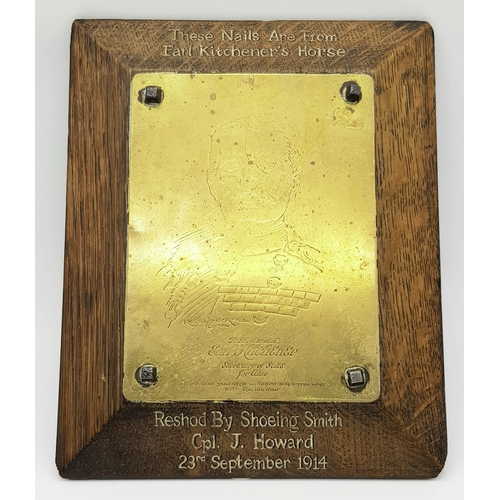 900 - A WW1 British Brass Kitchener Plaque with nails form his horse.