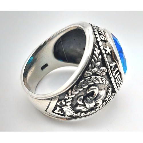 927 - A STERLING SILVER STONE SET TEXAS UNIVERSITY RING 1876. 15.45G TOTAL WEIGHT. SIZE R. Ref: 8425