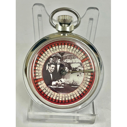 1098 - A Vintage James Bond casino spinning gaming pocket watch. When round mechanical arm spins landing ra... 