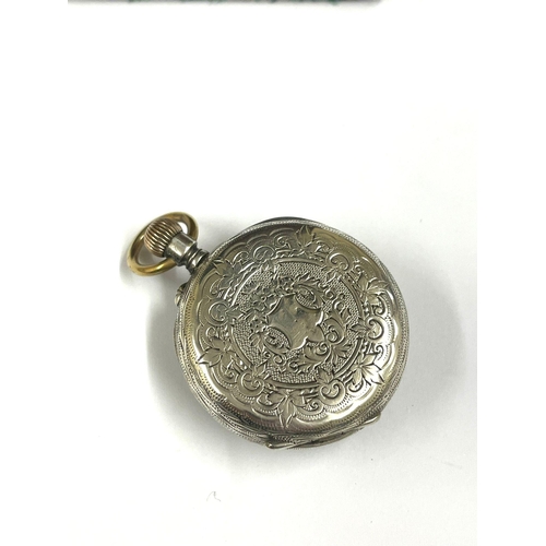 642 - A Ladies silver suffragette pocket watch with mini grandfather clock display stand. Working ( watch ... 