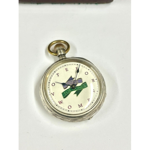 642 - A Ladies silver suffragette pocket watch with mini grandfather clock display stand. Working ( watch ... 