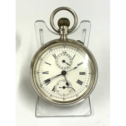 649 - A Silver Chronograph pocket watch, as found.