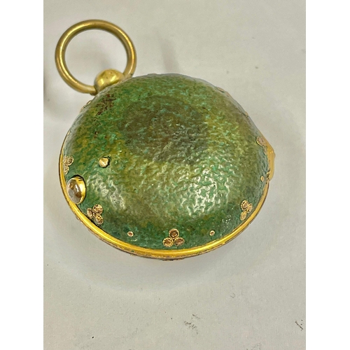 656 - A Shagreen verge fusee pocket watch case with later watch inside. In working order. 50mm from bottom... 