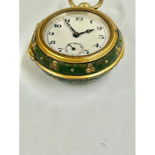 656 - A Shagreen verge fusee pocket watch case with later watch inside. In working order. 50mm from bottom... 