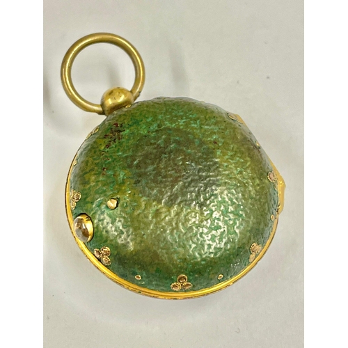 656 - A Shagreen verge fusee pocket watch case with later watch inside. In working order. 50mm from bottom... 