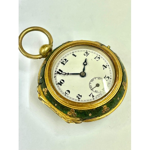 656 - A Shagreen verge fusee pocket watch case with later watch inside. In working order. 50mm from bottom... 