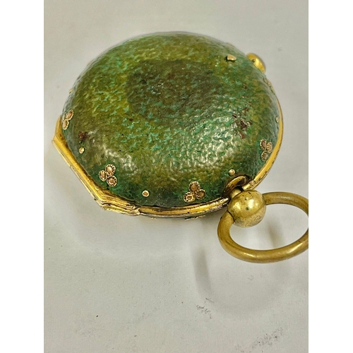 656 - A Shagreen verge fusee pocket watch case with later watch inside. In working order. 50mm from bottom... 