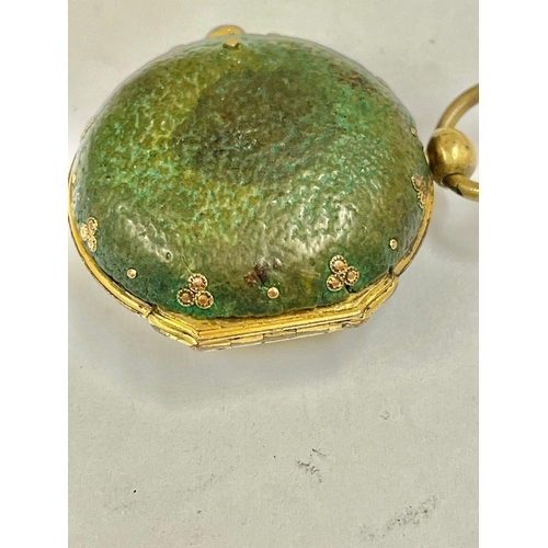 656 - A Shagreen verge fusee pocket watch case with later watch inside. In working order. 50mm from bottom... 