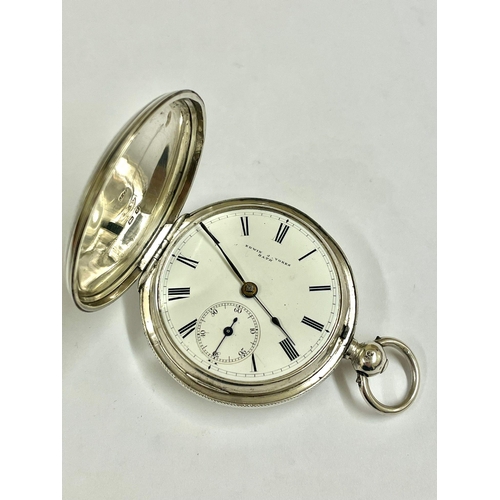 684 - An Antique silver fusee hunter pocket watch Edwin Vokes Bath , good balance as found .