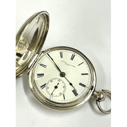 684 - An Antique silver fusee hunter pocket watch Edwin Vokes Bath , good balance as found .