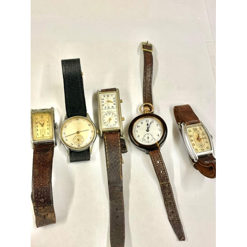 713 - A selection of vintage watches. As found, pocket watch conversion watch is ticking, others untested.