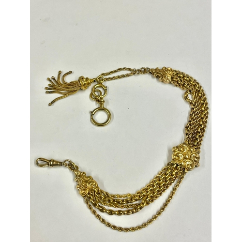 762 - A Victorian yellow metal ladies Albertina watch chain , 12 inch , 36g.