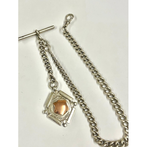 803 - A Silver Albert chain & fob 13.5inch , 36.5g.