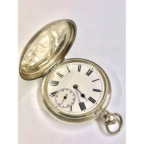 817 - A Silver full hunter pocket watch , good balance as found.