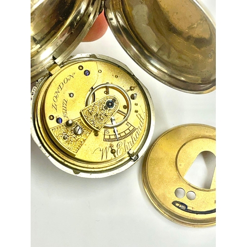 909 - A Silver gents full hunter fusee pocket watch W Ehrhardt London , good balance ,as found.