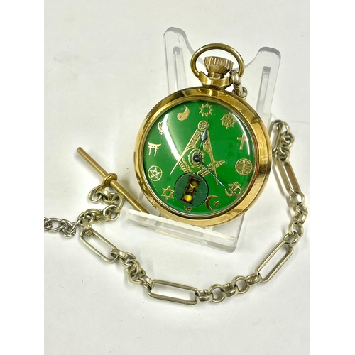 923 - A Vintage Masonic Automaton pocket watch , hourglass rotates as watch ticks , mechanical wind. In wo... 