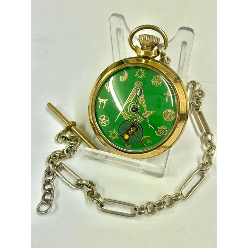 923 - A Vintage Masonic Automaton pocket watch , hourglass rotates as watch ticks , mechanical wind. In wo... 