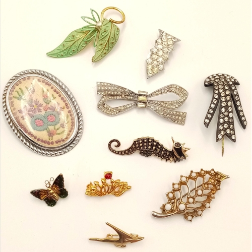 1089 - A Parcel of Ten Vintage Brooches, Various Designs, all 20th Century.