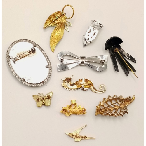 1089 - A Parcel of Ten Vintage Brooches, Various Designs, all 20th Century.