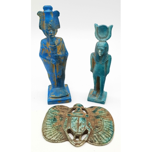 1200 - A Parcel of Vintage Egyptian Stone Artifacts including Pharaoh Figures & A Scarab Tablet. 11-15cm Le... 