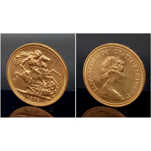 180 - A 22K Gold 1978 Queen Elizabeth II Uncirculated Full Sovereign - In a protective capsule.