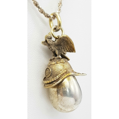 193 - A Rare Vintage  Russian Silver Eagle Helmet and Egg Shape Pendant Necklace on 41cm Sterling Silver C... 