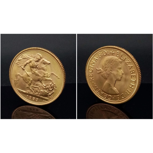 25 - A 22K Gold 1959 Queen Elizabeth II Uncirculated Full Sovereign - In a protective capsule.