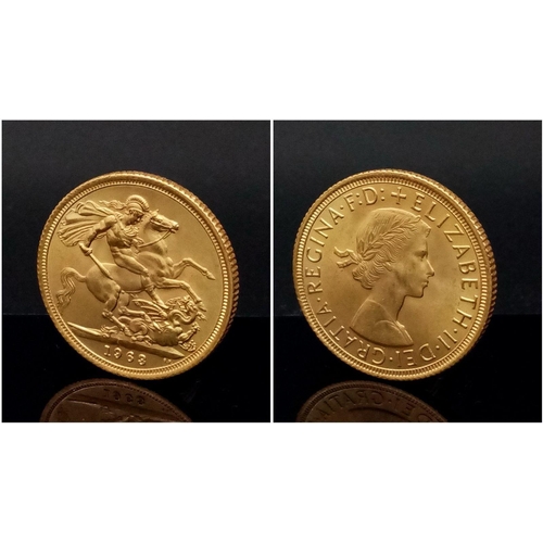 32 - A 22K Gold 1963 Queen Elizabeth II Uncirculated Full Sovereign - In a protective capsule.