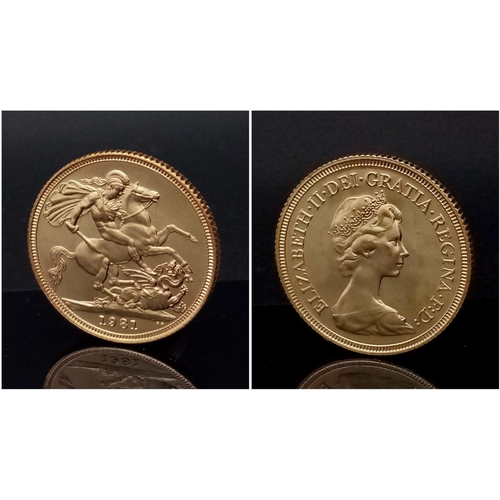 398 - A 22K Gold 1981 Queen Elizabeth II Uncirculated Full Sovereign - In a protective capsule.