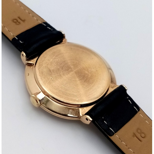 46 - A Stylish 1960s 9K Gold Cased Rolex Precision Gents Watch. New black leather strap. 9K gold case - 3... 