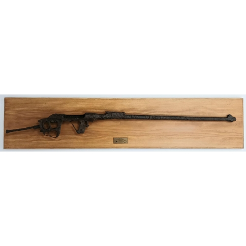 610 - A WW1 Battlefield Relic British SMLE Found Ypres, Belgium. Mounted onto wood.