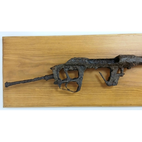 610 - A WW1 Battlefield Relic British SMLE Found Ypres, Belgium. Mounted onto wood.