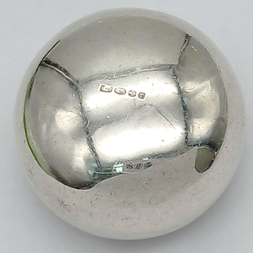 644 - Vintage SILVER PILL BOX .CAULDRON SHAPE. Scroll and leaf decoration to lid. 2.8 cm diameter. Full UK... 