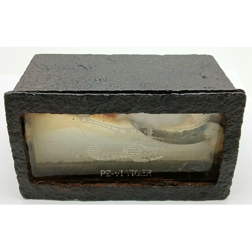 779 - A WW2 German Vision Block from a Tiger Tank. The glass has been etched with a picture of a Tiger Tan... 