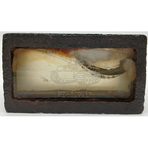 779 - A WW2 German Vision Block from a Tiger Tank. The glass has been etched with a picture of a Tiger Tan... 