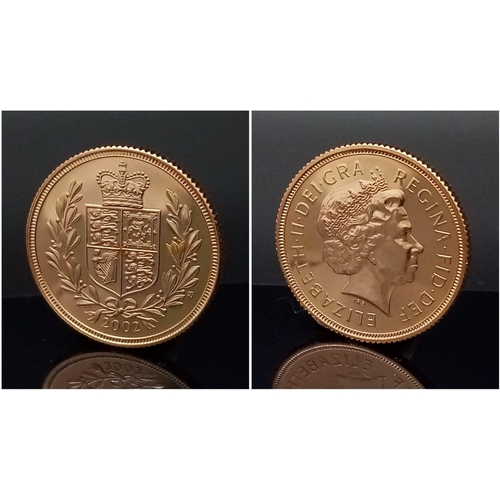 790 - A 22K Gold 2002 Shield Back Jubilee Queen Elizabeth II Uncirculated Full Sovereign - In a protective... 