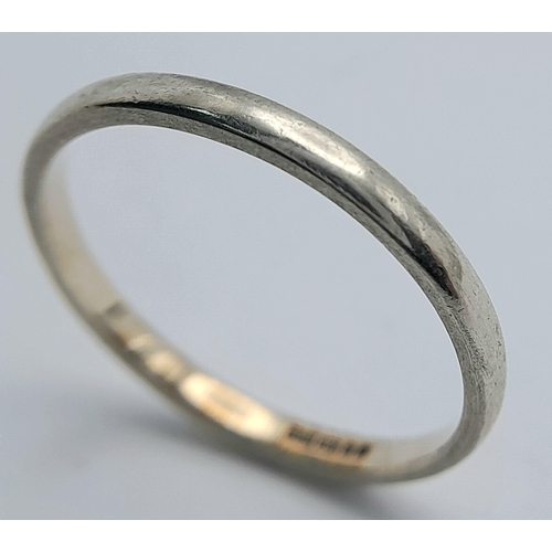 952 - A 9K White Gold Thin Band Ring. 2mm width. Size Q. 1.85g