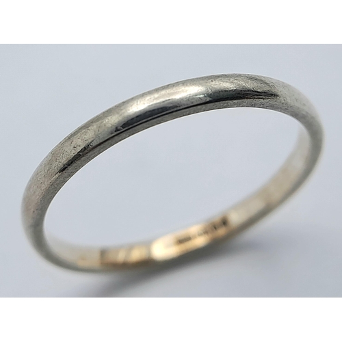 952 - A 9K White Gold Thin Band Ring. 2mm width. Size Q. 1.85g