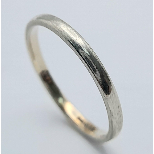 952 - A 9K White Gold Thin Band Ring. 2mm width. Size Q. 1.85g