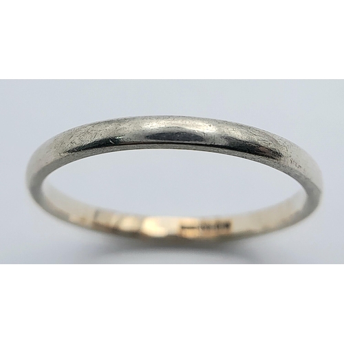 952 - A 9K White Gold Thin Band Ring. 2mm width. Size Q. 1.85g